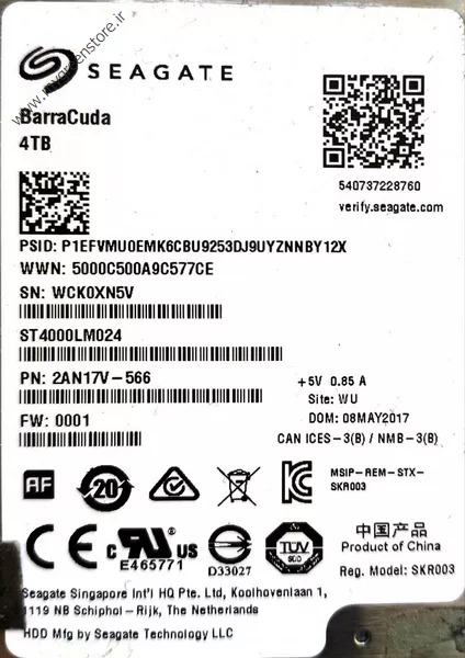 SKR003 4TB SN:WCK0XN5V